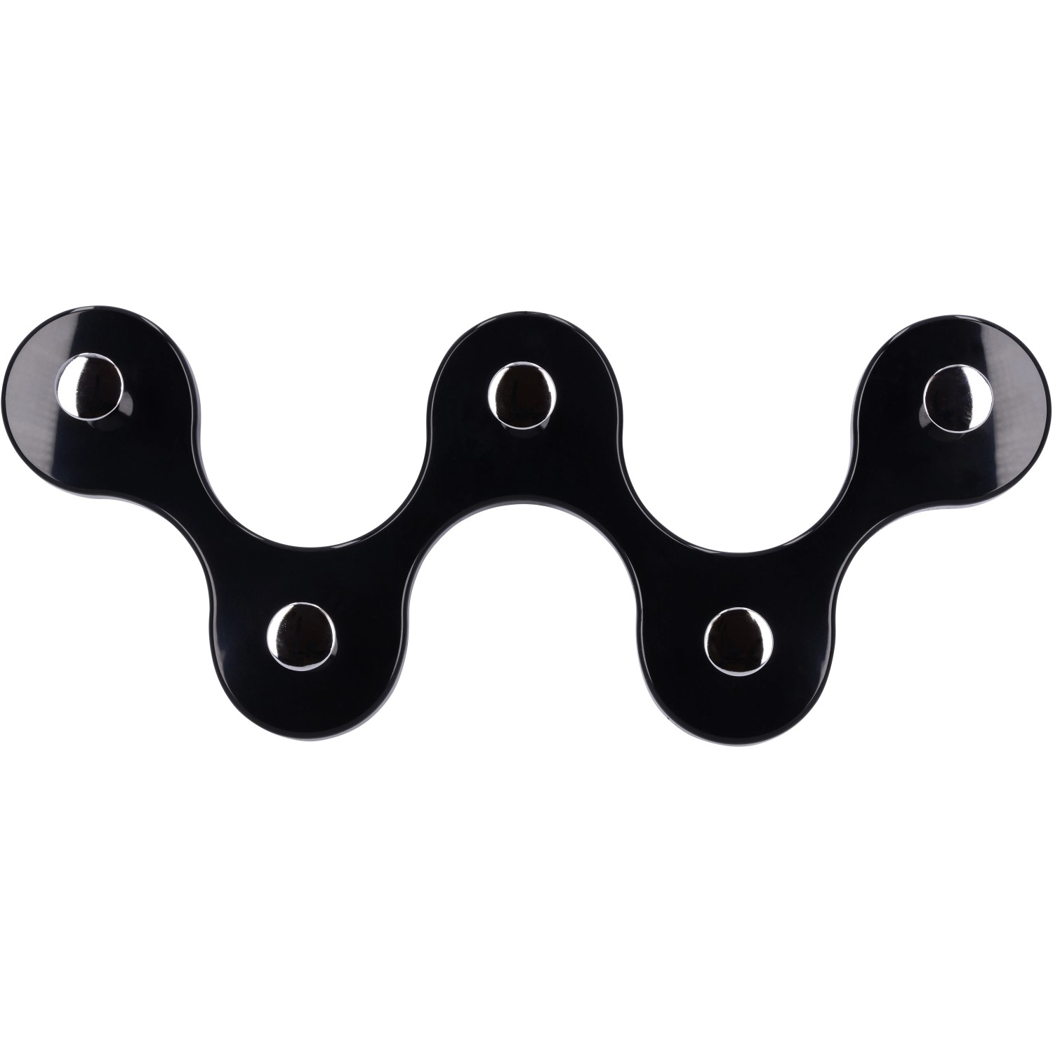 Schwarze Siro Hakenleiste mit 5 chromfarbenen Haken, Garderobenleiste im Retrostil.