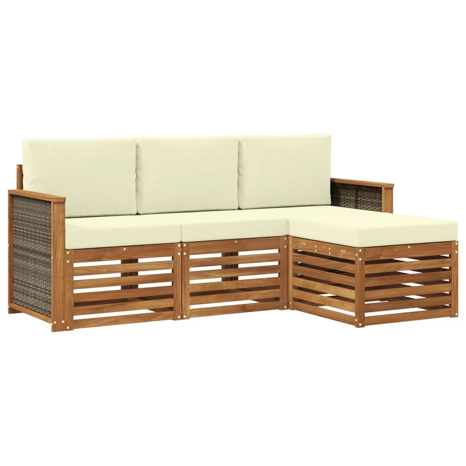 vidaXL Outdoor-Sofagarnitur mit Kissen 4 Stk Natur und Creme 3384196