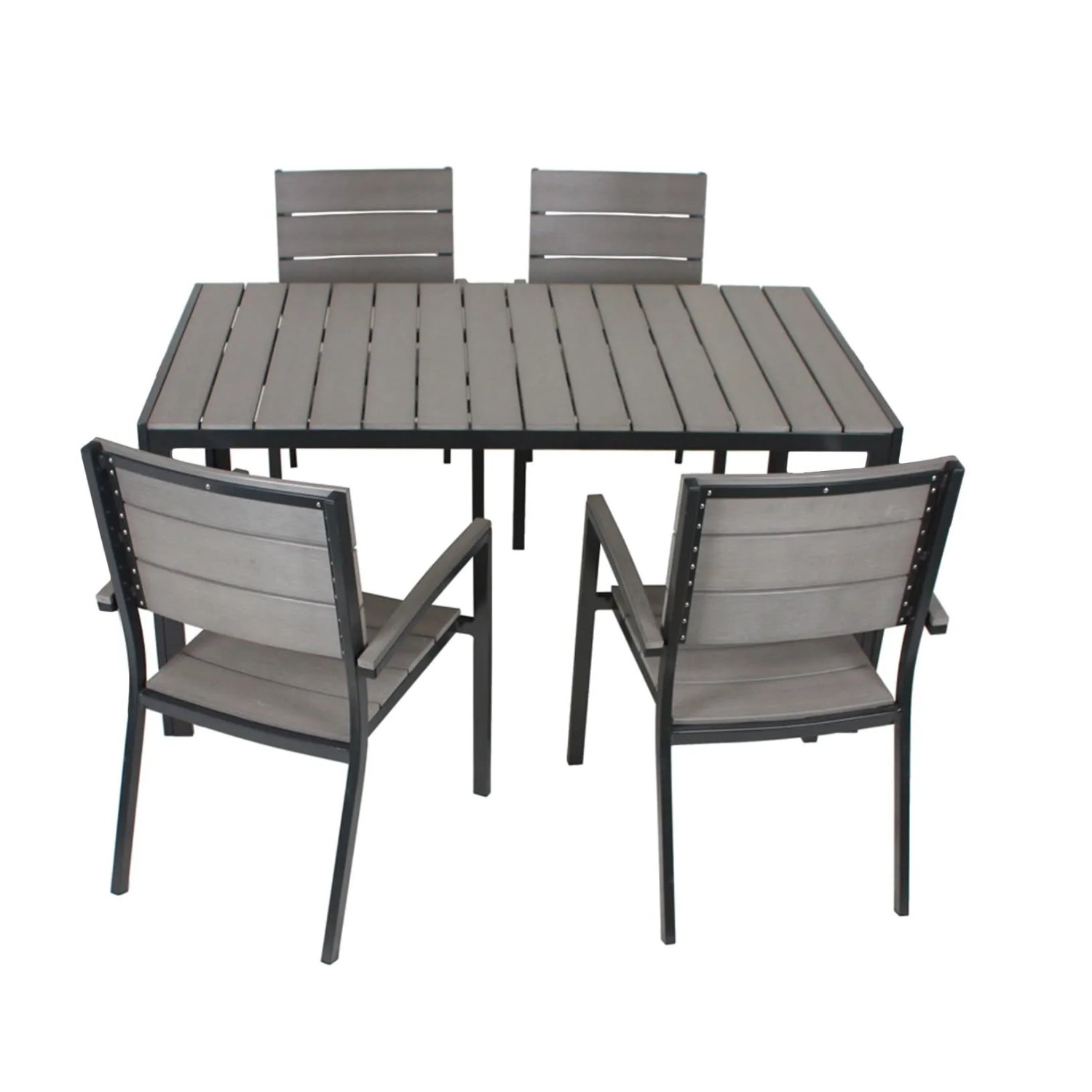 DELUKE Garten-Sitzgruppe MILA 5-tlg. Kunststoff Anthrazit Gartenmöbel-Set Gartengarnitur Garten-Essgruppe Stapelstühle Esstisch
