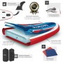 Tectake Stand Up Paddle Board Poseidon, rot-blau, aufblasbar, mit Drop-Stitch, 3 Finnen, Rucksack und Reparaturset.