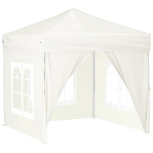 Cremefarbenes, faltbares 2x2 m Partyzelt mit Seitenwänden und Fenster für Garten & Feiern.