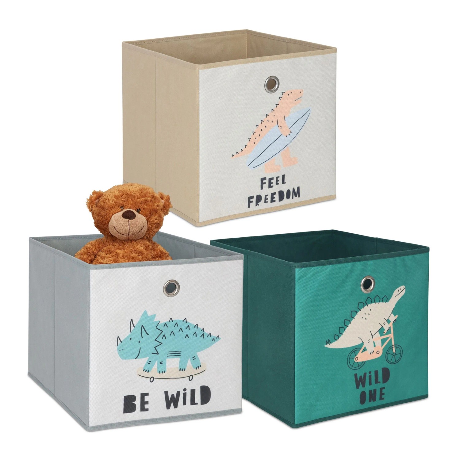 Relaxdays Kinder Aufbewahrungsboxen 3er Set Vlies Pappe Stahl Bunt Faltbar 30 cm x 30 cm x 30 cm