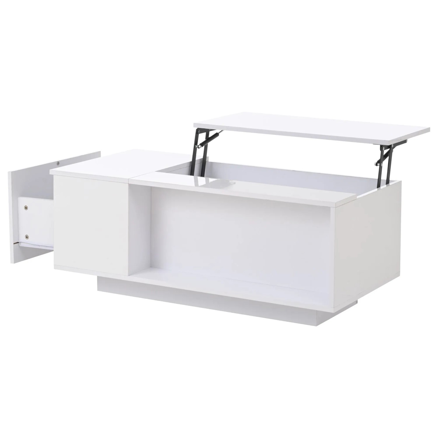 okwish Couchtisch Höhenverstellbar mit LED-Licht und Schublade Weiß 100 × 50 cm