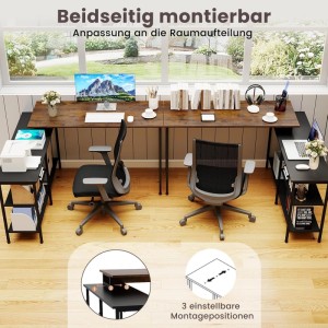 Costway L-Förmiger Schreibtisch Wendbar mit 2 Regalen & CPU-Ständer