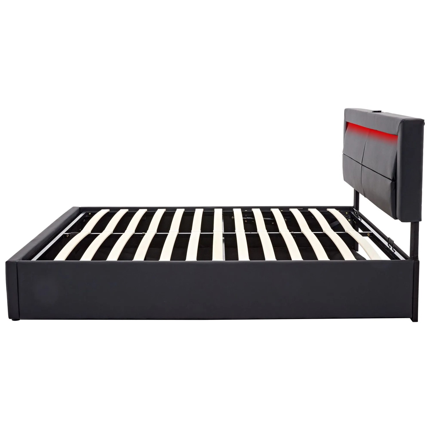 okwish Polsterbett 140x200cm mit USB LED Stauraum Schlafzimmer Schwarz ohne Matratze