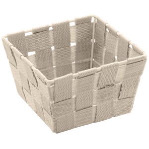 Beiger Wenko Aufbewahrungskorb Adria Mini Square, 14x14x9 cm, für Bad und Haushalt.