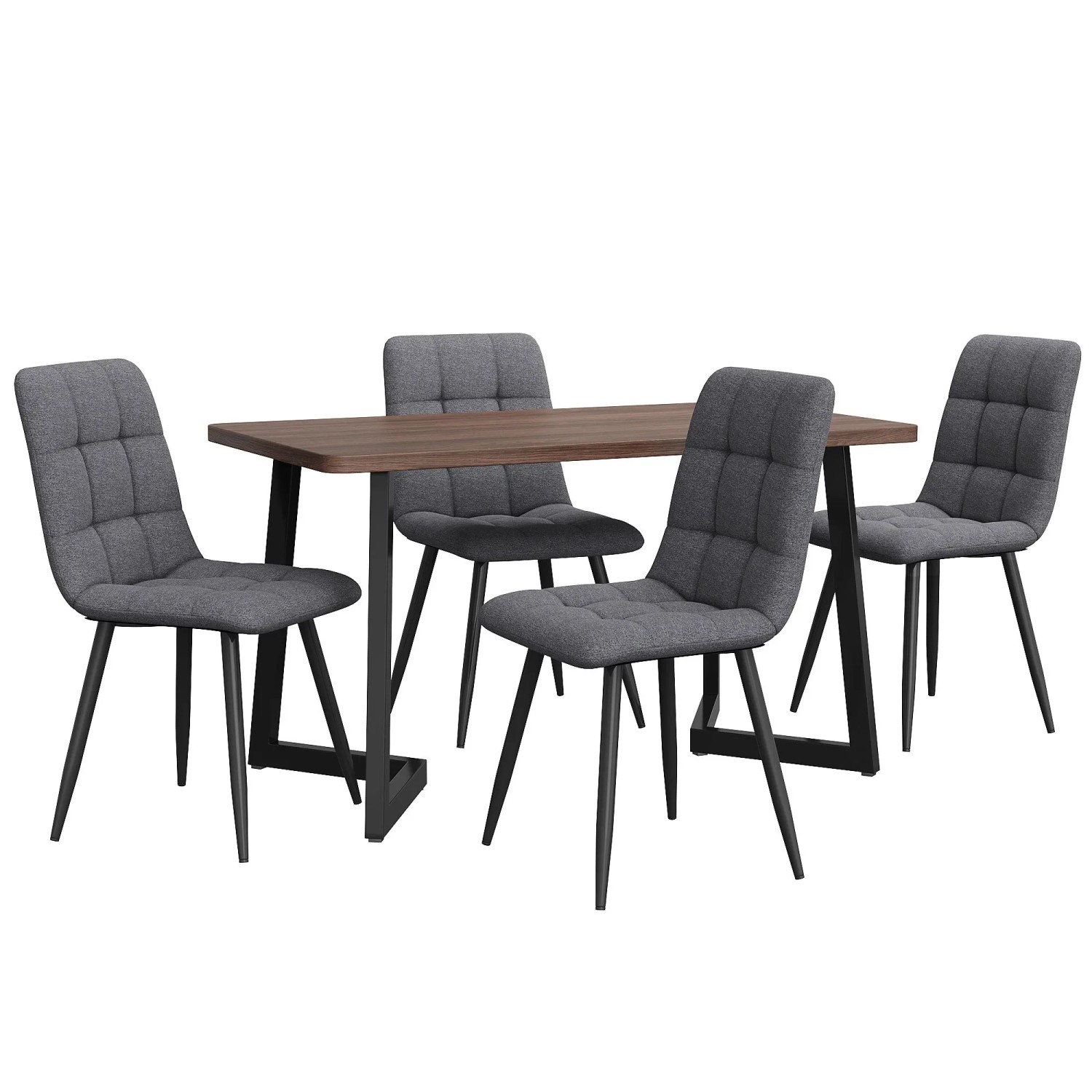 Merax Essgruppe 5-tlg mit Esstisch Holzoptik  4 Leinenstühle Dunkelgrau  MDF Walnuss  Schwarz