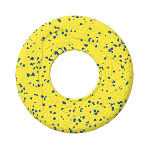 Gelb-blaue Zeus Nitro Flying Disc, ein robustes Wasserspielzeug für Hunde, Ø 24 cm.
