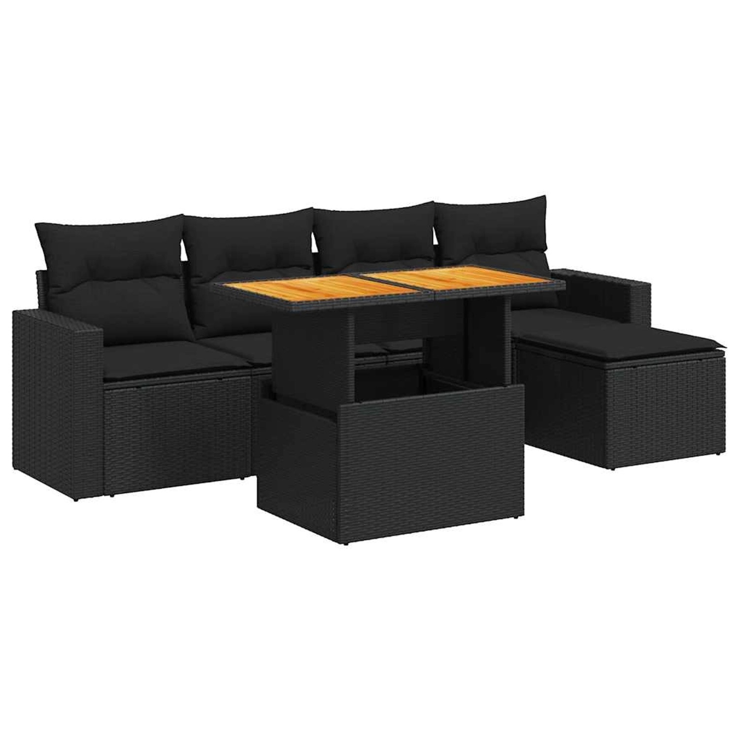 vidaXL 6-Tlg Garten-Sofagarnitur mit Kissen Schwarz Poly Rattan 3327023