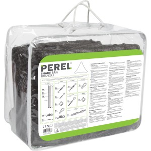 Perel Dreieck Sonnensegel, wasserdurchlässig, 3,6m, dunkelgrau, verpackt.