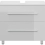 Posseik Bad-Einbauschrank Mondial Universal, 70 cm, Weiß Hochglanz mit zwei Schubladen und Standfüßen.