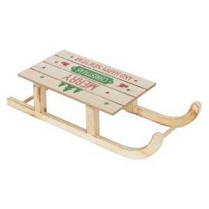 Holzschlitten mit LED-Beleuchtung, ECD Germany Weihnachtsdekoration, natur-braun, 42x16 cm.