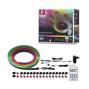 Entertain LED NeonTube USB 5m Set: flexibler RGB-Rainbow LED-Schlauch, Fernbedienung, Netzteil, Montageclips.