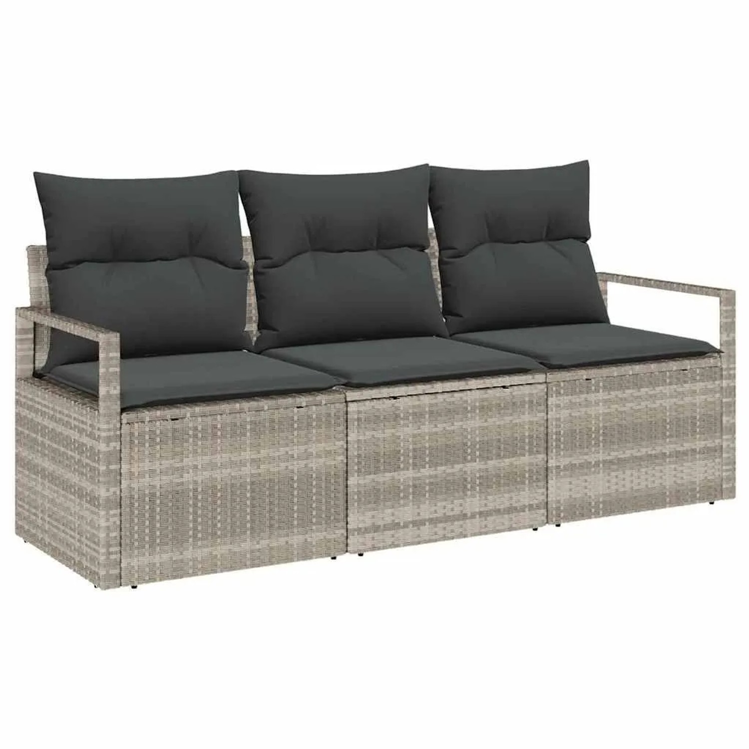 vidaXL Gartensofa-Set mit Kissen 3 Stk Hellgrau Poly-Rattan 3354911