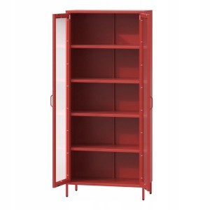 Rote JAN NOWAK Vitrine ANGELO mit Glastüren und 4 Einlegeböden. Wohnzimmerschrank.