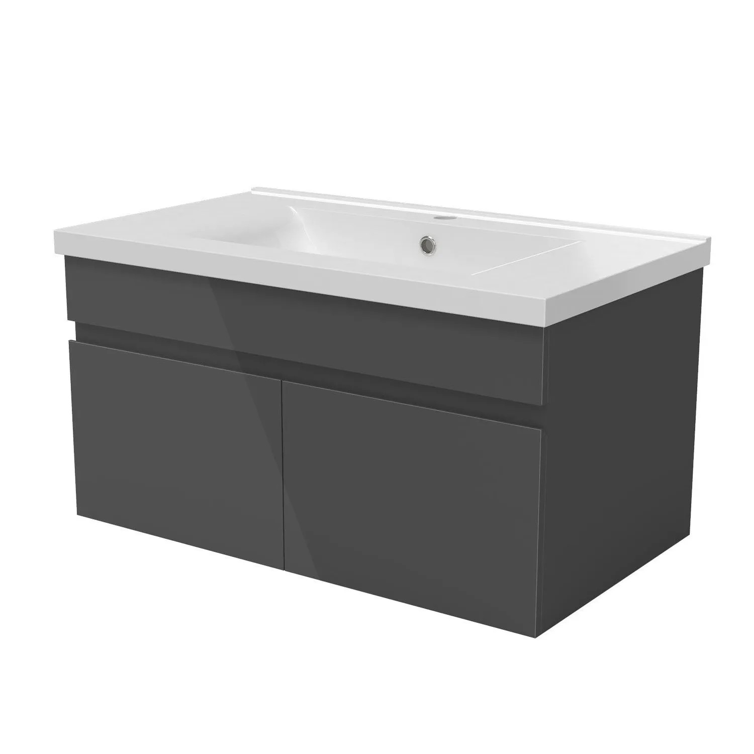 AICA Badmöbel BERGEN 80 cm Keramik Waschtisch mit Unterschrank Hochglanz Anthrazit Grifflos Softclose Türen 2 tlg.