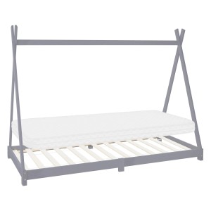 Hellgraues ML-Design Kinderbett Tipi 90x200 cm mit Lattenrost und Matratze.