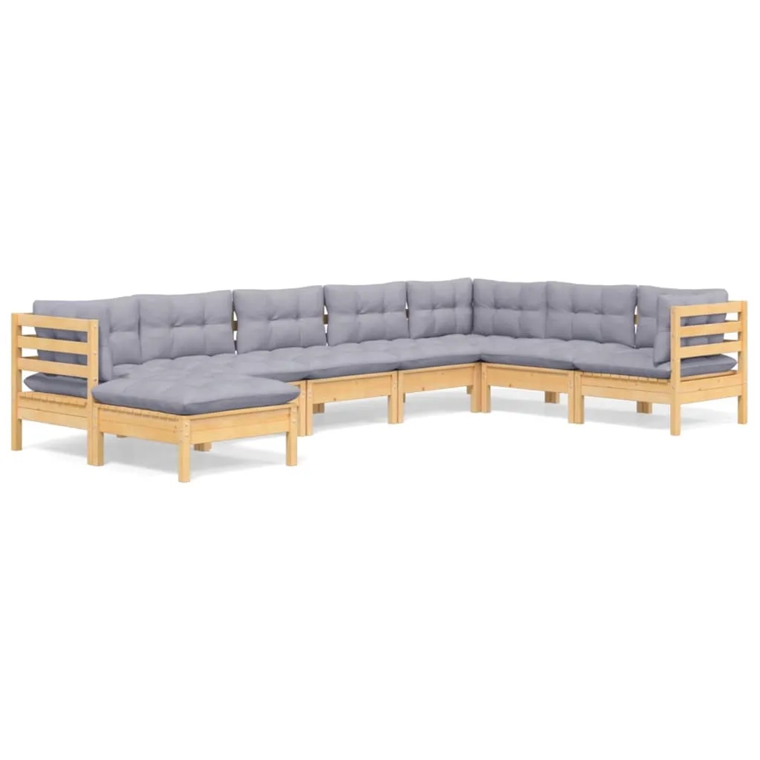 vidaXL 8-Tlg Garten-Lounge-Set mit Grauen Kissen Kiefer Massivholz 3096658