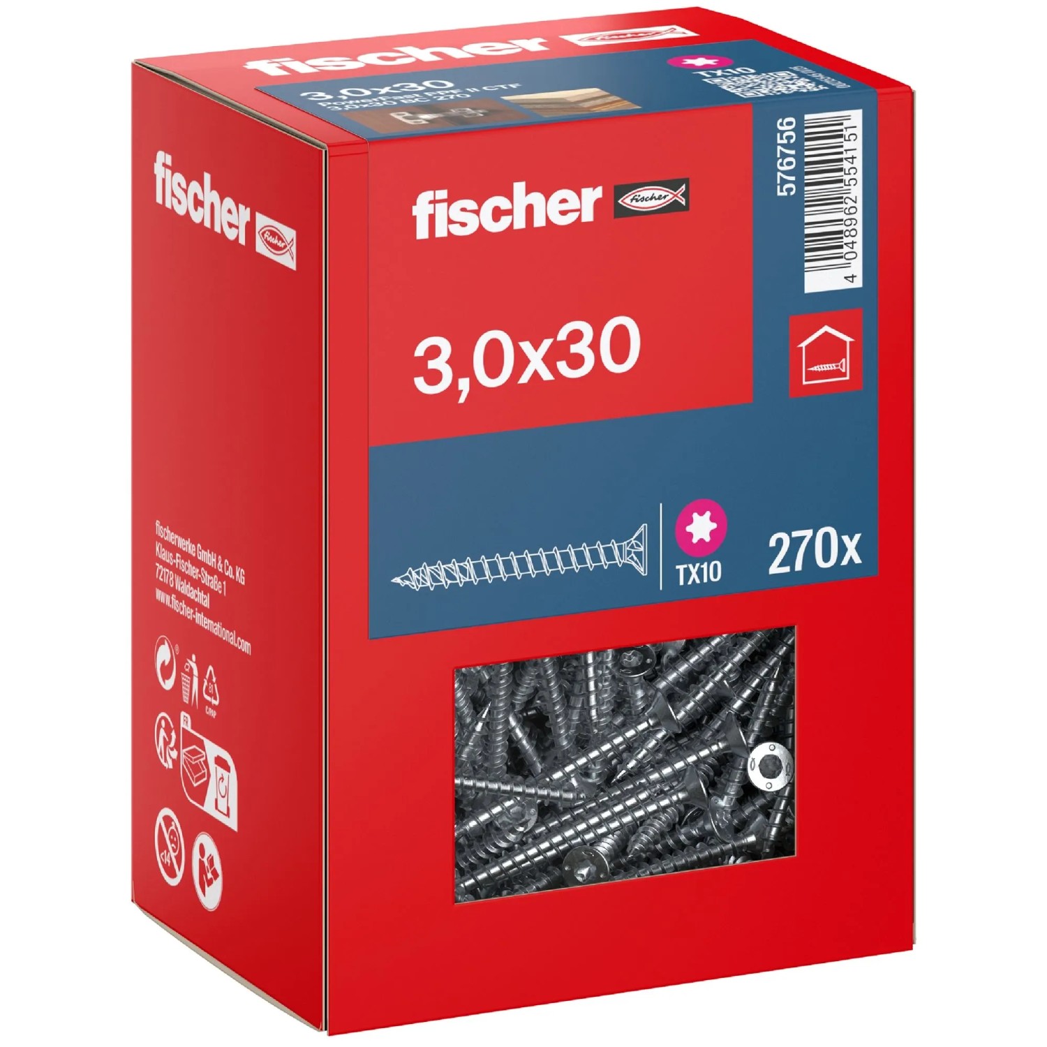 Fischer Schraube PowerFast FPF II CTF BC SK TX VG Ø 3 mm x 30 mm 270 Stück