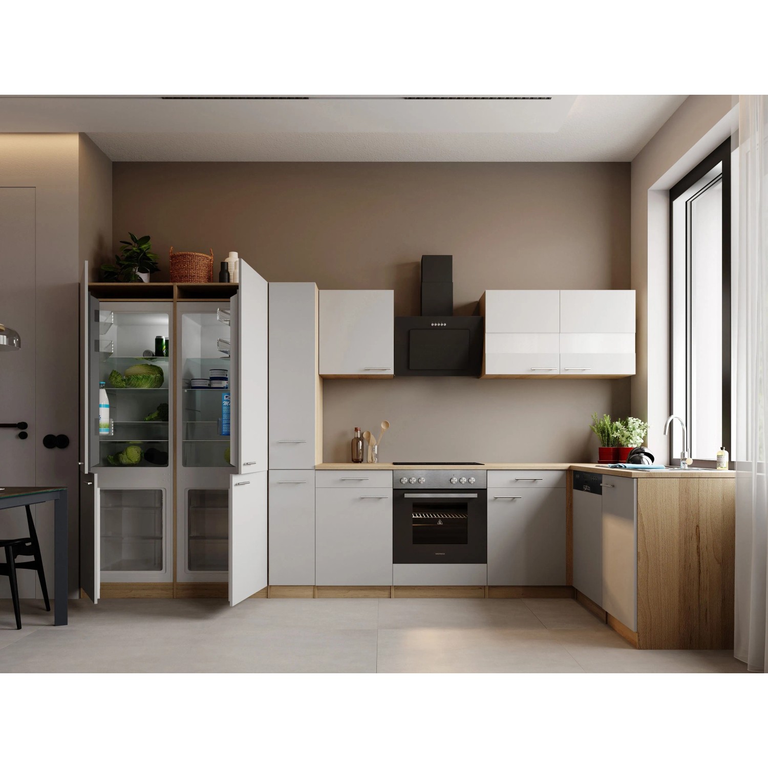 Respekta Merle L-Küche 370 cm French Door Optik Weiß