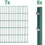 Metallzaun Grund-Set: Doppelstabmatten, Pfosten und Zubehör für Gartenzäune, grün beschichtet.