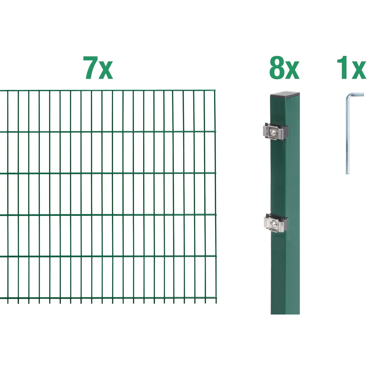 Metallzaun Grund-Set Doppelstabmatte verz. Grün beschichtet 7 x 2 m x 1,6 m