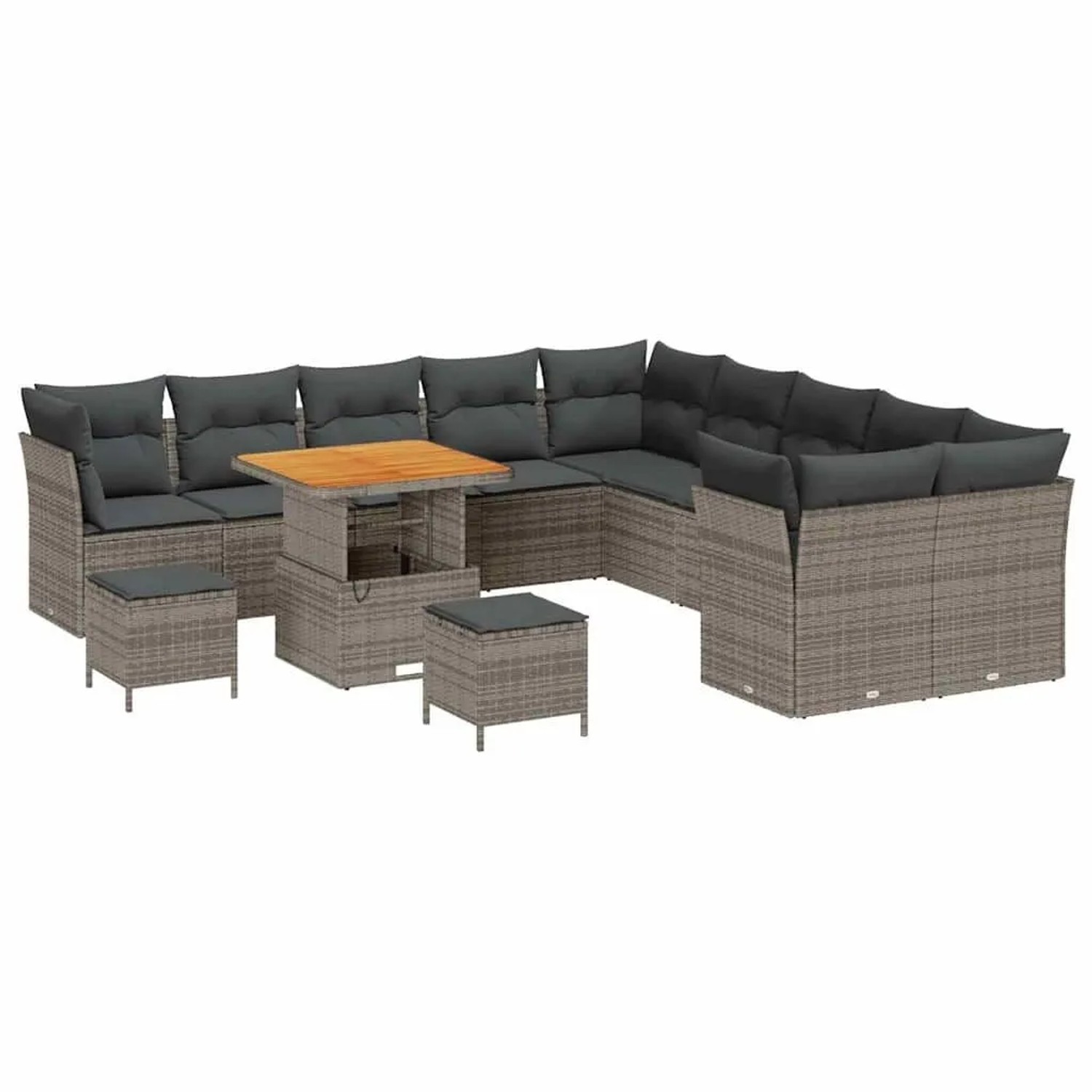 vidaXL Gartensofa-set mit Kissen 13-Tlg Grau Poly-Rattan 3363493 günstig online kaufen