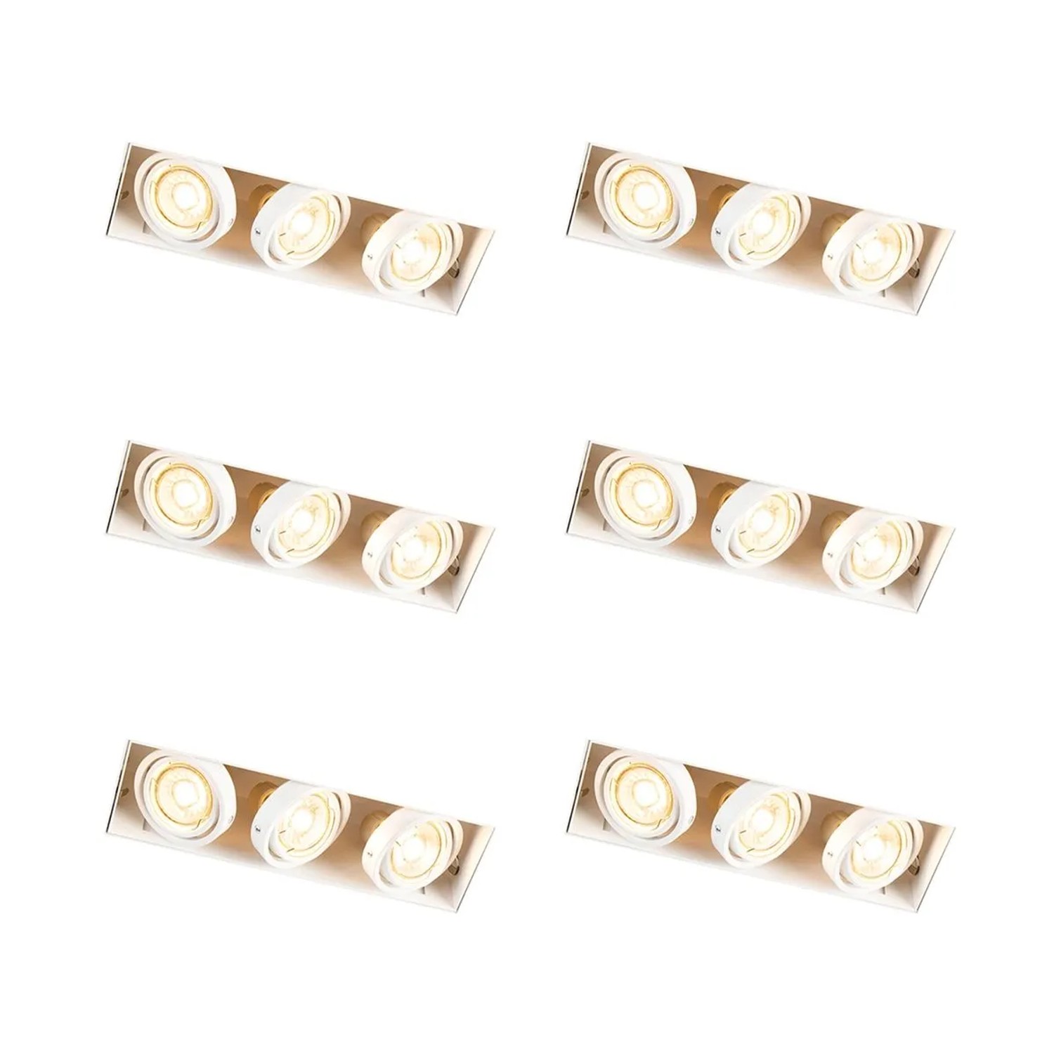 QAZQA Set mit 6 Einbaustrahlern Weiß Verstellbar Rahmenlos 3 Lichter Oneon