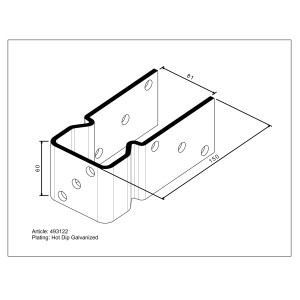 U-Form Stützenschuh zum Aufschrauben, 81x150x60mm, feuerverzinkt für 80mm Pfosten.