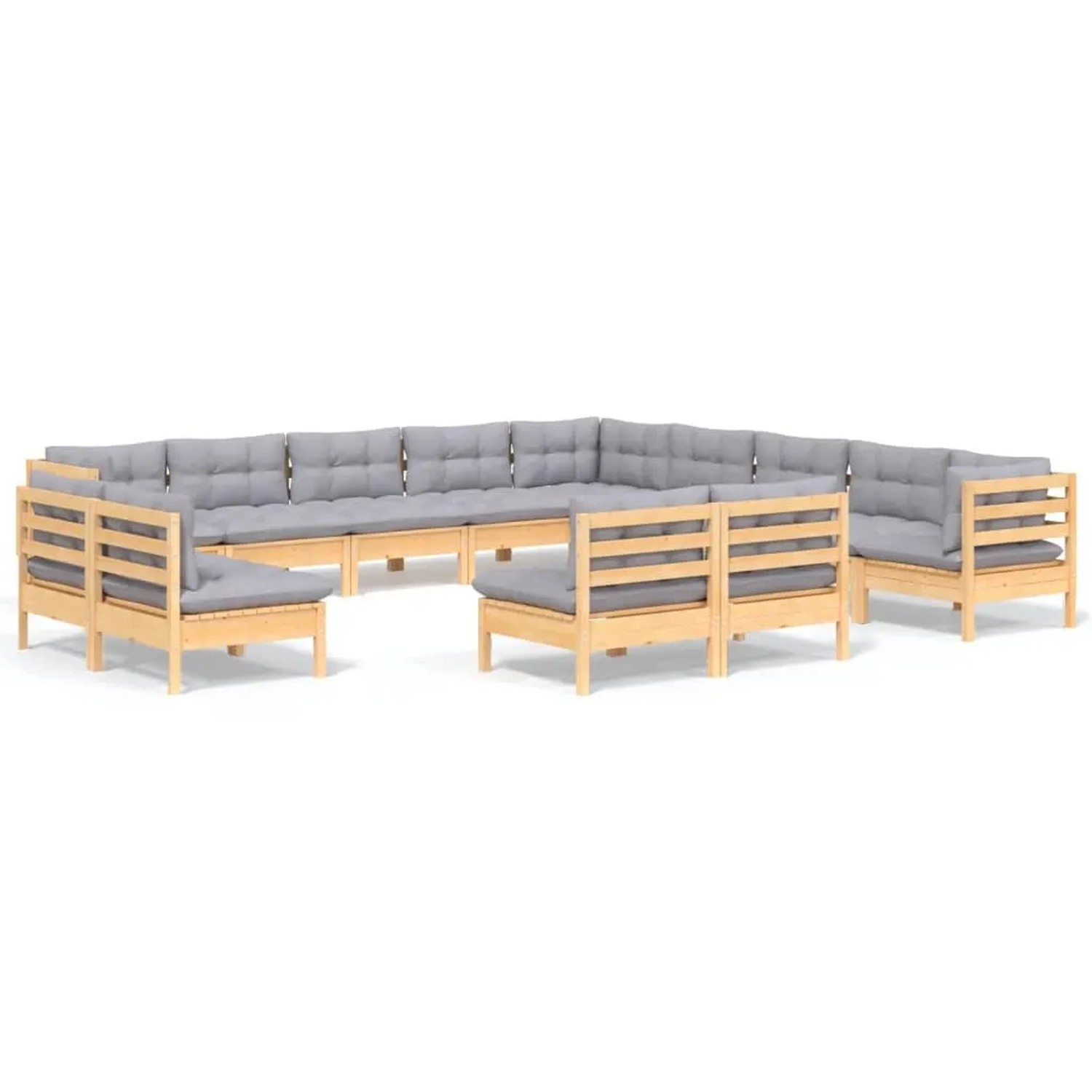 vidaXL 13-Tlg Garten-Lounge-Set mit Grauen Kissen Massivholz Kiefer 3096886