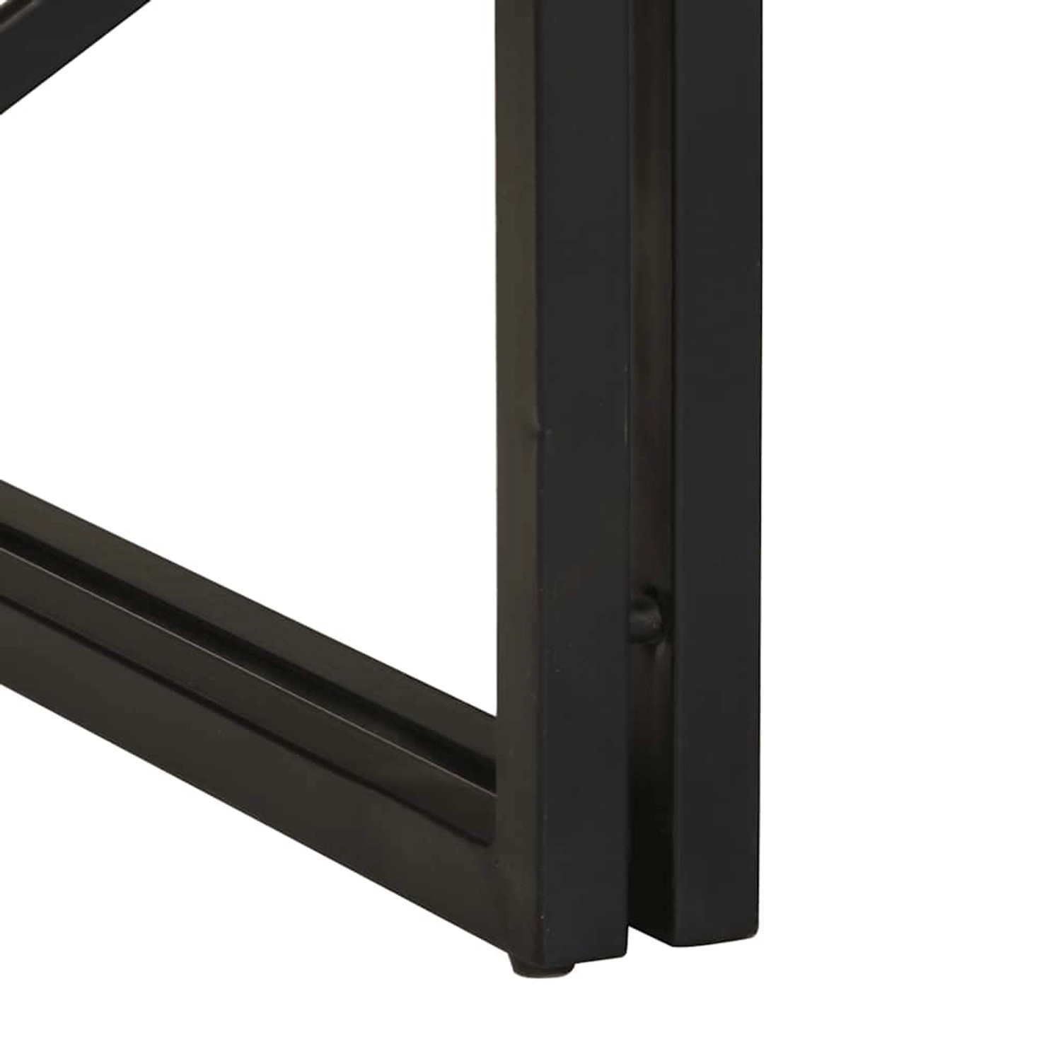Detailansicht: Schwarzes Metallgestell des vidaXL Couchtisch aus Akazienholz.