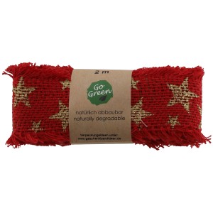 Rotes Strängchen-Band (2 m) mit goldenen Sternen aus Baumwolle für Weihnachtsdeko.