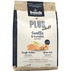 Bosch Hunde-Trockenfutter Pets Plus mit Forelle & Kartoffel, 2,5kg Sack.