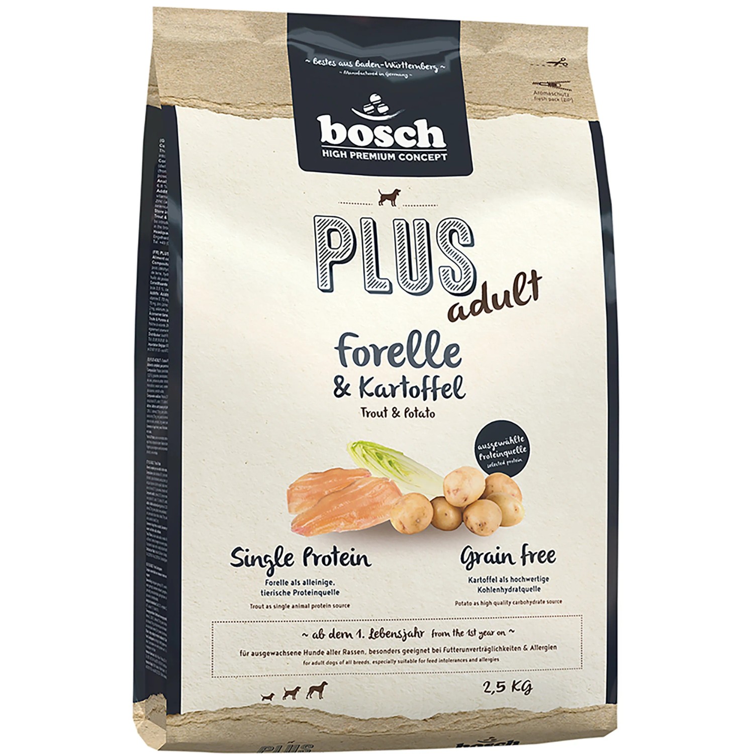 Bosch Pets Hunde-Trockenfutter Plus Forelle und Kartoffel 2,5 kg