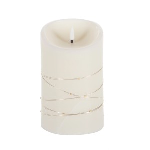 Cremefarbene FlowerPower LED-Echtwachskerze Corro Elephant, 10x16 cm, mit Drahtlichterkette für den Außenbereich.