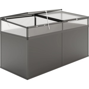 KGT Frühbeetaufsatz für Hochbeet 210, anthrazit-grau, mit geöffneten Klappen.