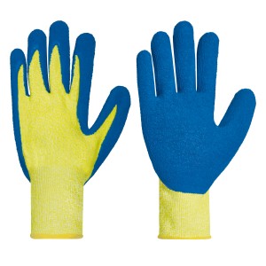 LUX Schnittschutz-Handschuhe Gr. 10, Arbeitshandschuhe mit blau/gelber Nitrilbeschichtung.