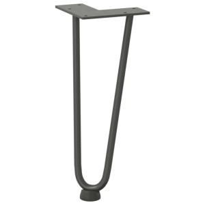Anthrazitfarbenes Haarnadelbein aus pulverbeschichtetem Stahl, 30 cm hoch, mit verstellbarem Fuß für Couchtische.