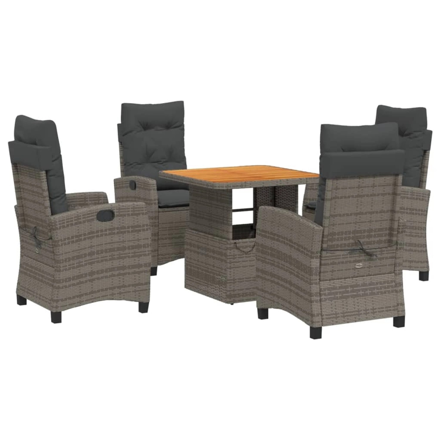 vidaXL 5-Tlg Garten-Essgruppe mit Kissen Grau Poly Rattan 3277398