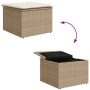 vidaXL Gartenmöbel: Beige Poly Rattan Hocker mit Kissen, Deckel offen/geschlossen.