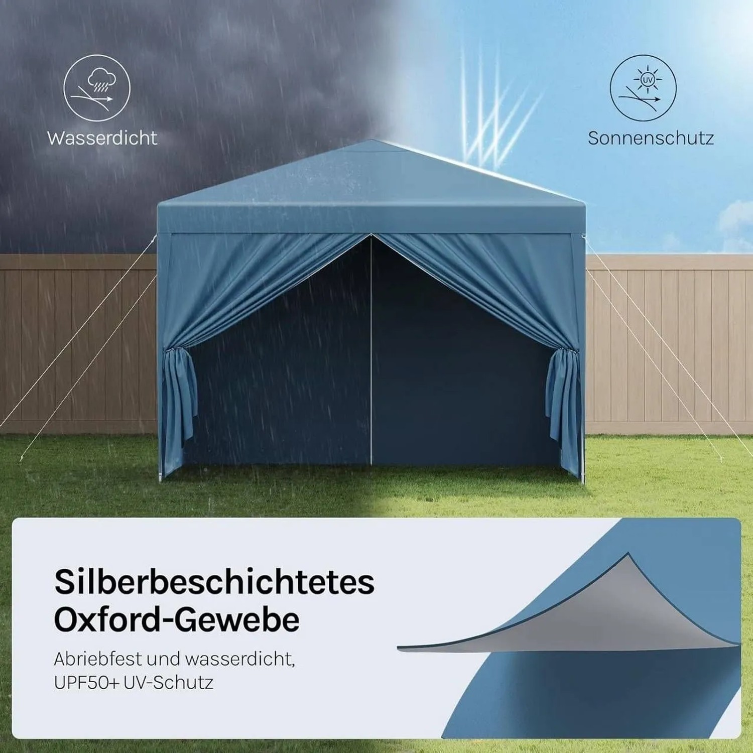 WOLTU Pavillon Pop-Up Wasserdichter Sonnenschutz Pagodenzelt 3x3 m Blau_5