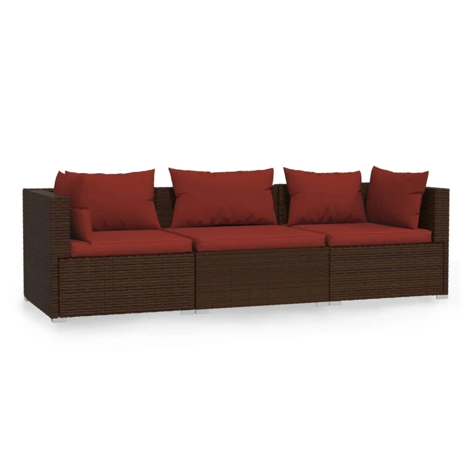 vidaXL 3-Sitzer-Sofa mit Kissen Braun Poly Rattan Modell 3