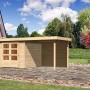 Karibu Holz-Gartenhaus Boras mit Flachdach und Anbau, unbehandelt.
