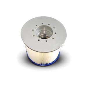 Weißer Whirlpool Filter 9.5 cm für aufblasbare Whirlpools, mit plissiertem Material und grauer Kappe.