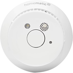 Homematic IP Rauchwarnmelder mit Q-Label, weiße runde Form für Smart Home Sicherheit.