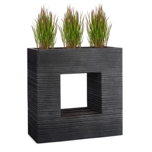 Anthrazit Pflanzwerk Pflanzkübel Vista Premium Groove, 66 cm, mit Pflanzen.