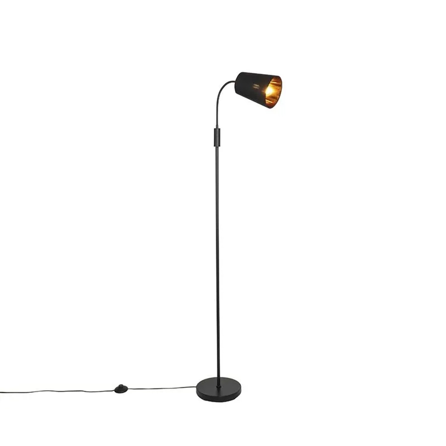 Moderne, schwarze Stehleuchte mit goldenem Lampenschirm der Marke QAZQA.