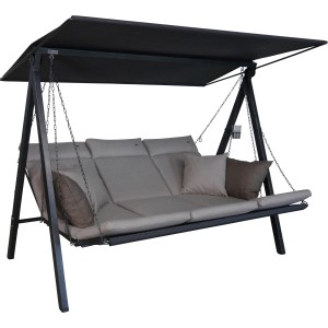 Angerer Hollywoodschaukel 3-Sitzer Lounge Smart Sand mit Sonnendach und bequemen Polstern.
