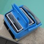 Blauer Akku-Poolroboter Orca 300 CL mit geöffneten Filterkörben am Poolrand.