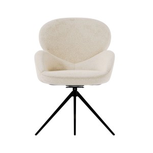 6er Set: Drehbarer Juskys Albano Stuhl mit Bouclé-Bezug in Creme und schwarzem Metallfuß.